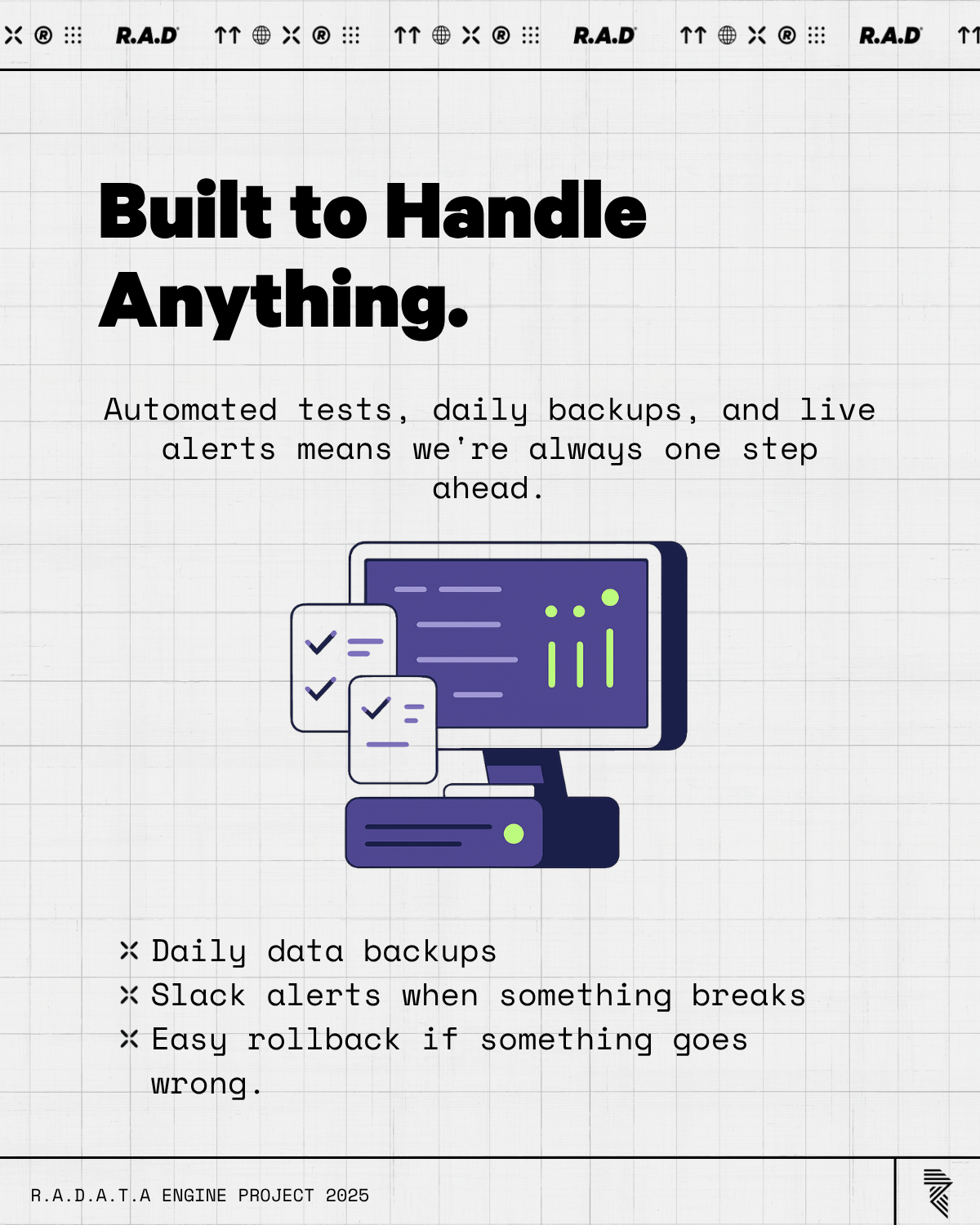 Tests, daily backups, and Slack alerts